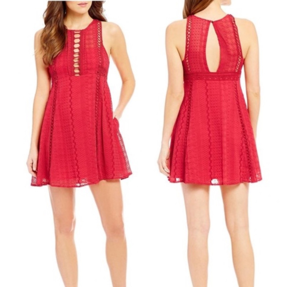 Free People Wherever You Go red crochet Mini Dress 8 romantic vamp punk beachy